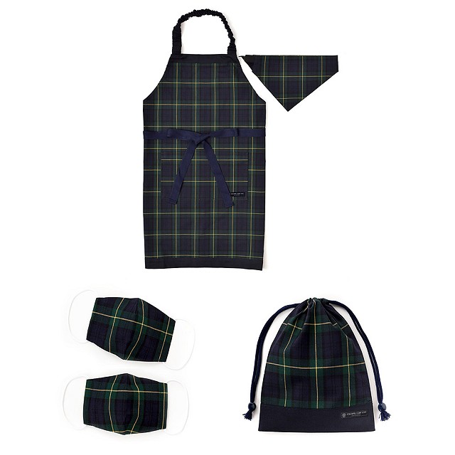 入園入学シリーズ エプロン・マスク3点セット タータンチェック・ダークグリーン